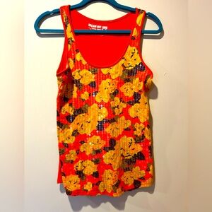 Selena Gomez Dream Out Loud Sequin Tank‎ Top Orange Floral Size Large